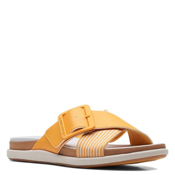 NEW Clarks Cloudsteppers 9W WIDE Eliza April Comfort Slide Sandal Yellow - Picture 3 of 13